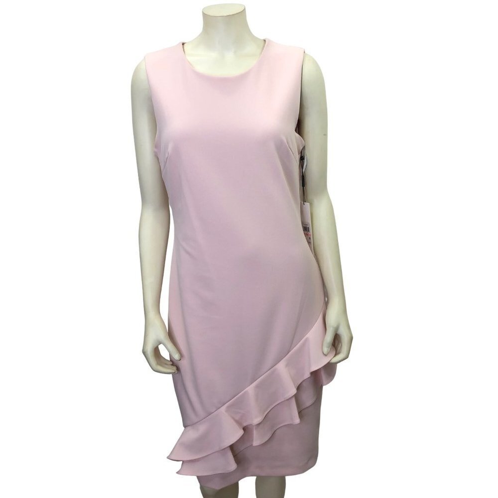 CALVIN KLEIN $134 Ruffle Sheath Midi Dress SZ 10‎ NEW WITH TAG